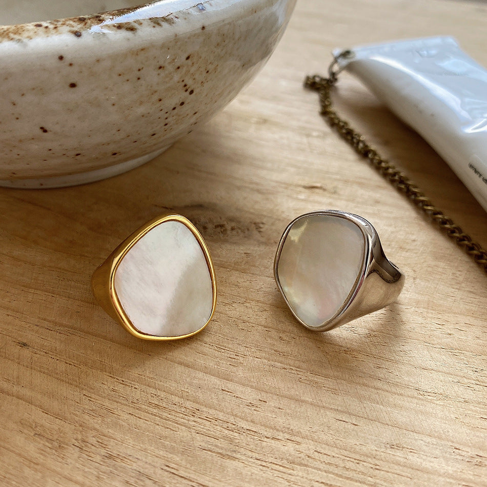 Mother Shell Minor Hipster Thick 925 Sterling Silver Ring