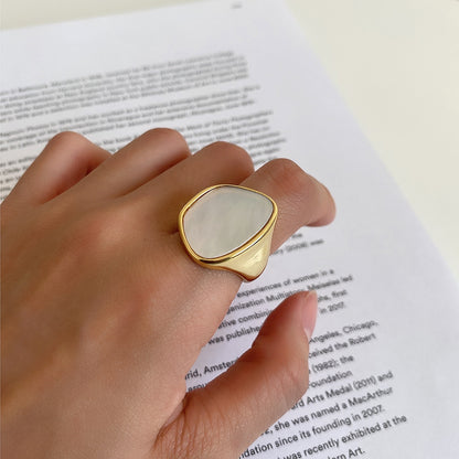 Mother Shell Minor Hipster Thick 925 Sterling Silver Ring