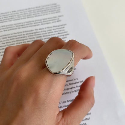 Mother Shell Minor Hipster Thick 925 Sterling Silver Ring