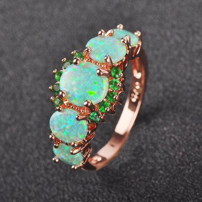 Oval Green Orpel Emerald Small Diamond Ring