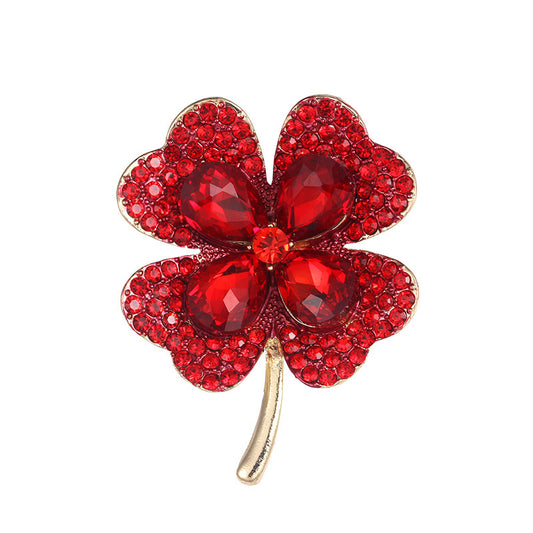 Creative Light Luxury High-End Four-Leaf Clover Brooch Amazon Hot New Product Copper Inlaid Zircon Brooch Factory Direct sales