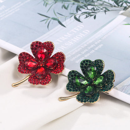 Creative Light Luxury High-End Four-Leaf Clover Brooch Amazon Hot New Product Copper Inlaid Zircon Brooch Factory Direct sales