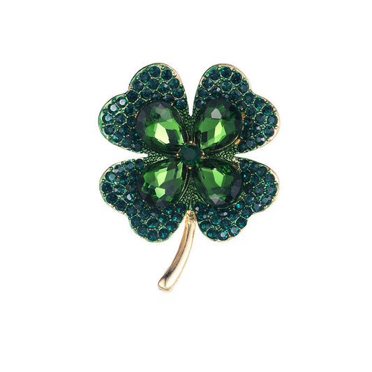 Creative Light Luxury High-End Four-Leaf Clover Brooch Amazon Hot New Product Copper Inlaid Zircon Brooch Factory Direct sales