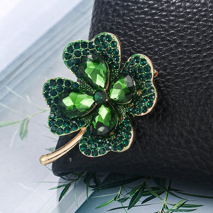Creative Light Luxury High-End Four-Leaf Clover Brooch Amazon Hot New Product Copper Inlaid Zircon Brooch Factory Direct sales