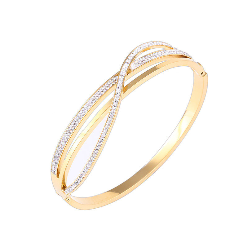 سوار من الفولاذ التيتانيوم مرصع بالماس بتصميم هندسي مخصص، مصنوع من الذهب الحقيقي في فرن الذهب الوردي، لا يتلاشى