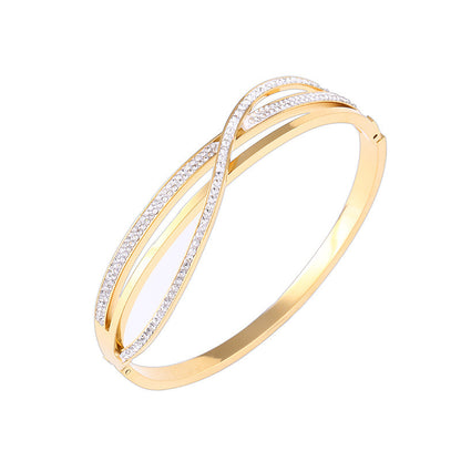 سوار من الفولاذ التيتانيوم مرصع بالماس بتصميم هندسي مخصص، مصنوع من الذهب الحقيقي في فرن الذهب الوردي، لا يتلاشى