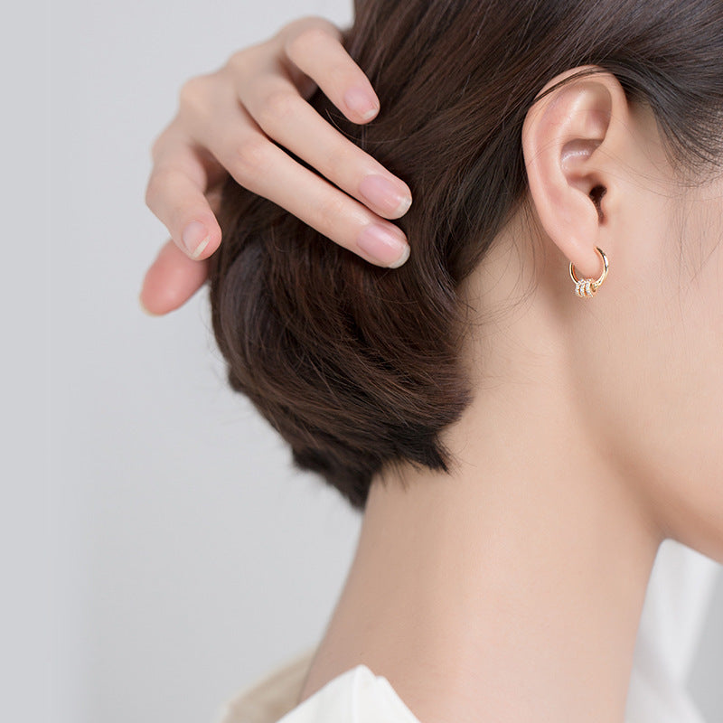 Temperament Sweet Small Circle Earrings Fashion Diamond Geometric Earrings