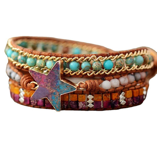 Imperial Stone Five-Pointed Star Hand-Woven Multi-Layer Beaded Leather Bracelet