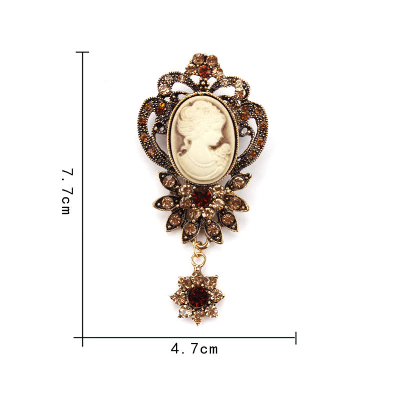 دبوس قصر ريترو دبوس نسائي مضاد للضوء على الموضة الأوروبية والأمريكية صورة رأس جميلة سترة واقية من الرياح شارة دبوس طوق دبوس مشبك