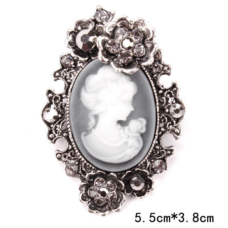 دبوس قصر ريترو دبوس نسائي مضاد للضوء على الموضة الأوروبية والأمريكية صورة رأس جميلة سترة واقية من الرياح شارة دبوس طوق دبوس مشبك