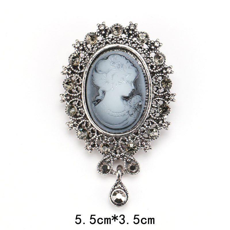 دبوس قصر ريترو دبوس نسائي مضاد للضوء على الموضة الأوروبية والأمريكية صورة رأس جميلة سترة واقية من الرياح شارة دبوس طوق دبوس مشبك