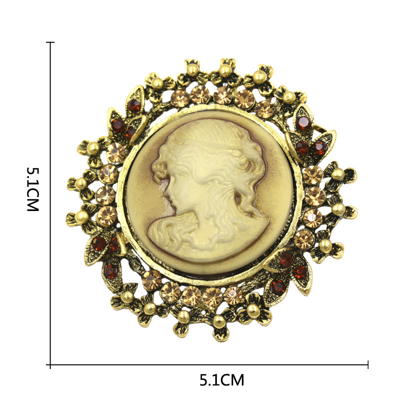 دبوس قصر ريترو دبوس نسائي مضاد للضوء على الموضة الأوروبية والأمريكية صورة رأس جميلة سترة واقية من الرياح شارة دبوس طوق دبوس مشبك