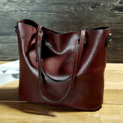 Simple Oil Wax Leather Messenger Shoulder Bags Women's High Capacity Portable Tote Bag