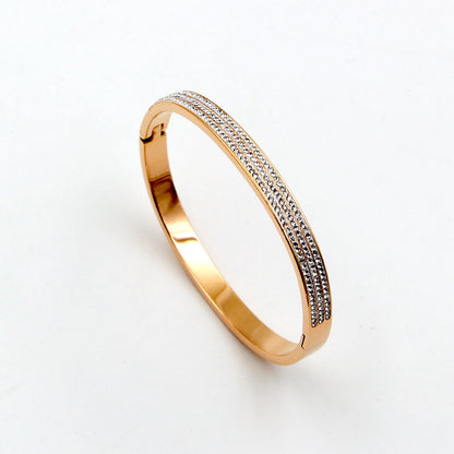 Half Circle Three Rows Full Diamond Rose Gold Concealed Buckle Bracelet Titanium Steel Rose Gold Bracelet Women