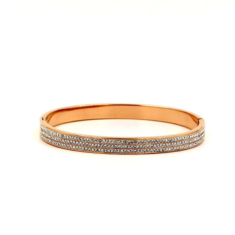 Half Circle Three Rows Full Diamond Rose Gold Concealed Buckle Bracelet Titanium Steel Rose Gold Bracelet Women