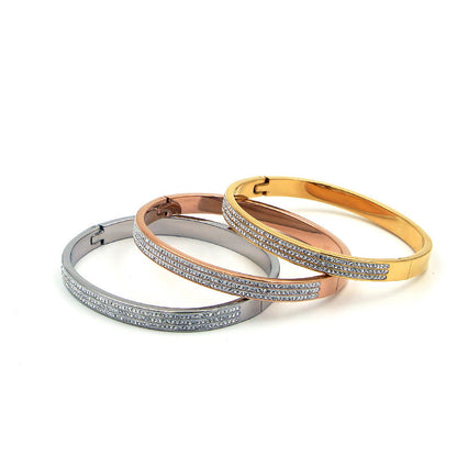 Half Circle Three Rows Full Diamond Rose Gold Concealed Buckle Bracelet Titanium Steel Rose Gold Bracelet Women