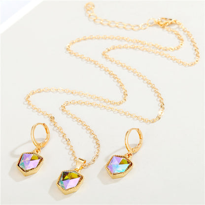 New Colorful Crystal Pendant Hao Stone Necklace Earring Set Fashion Resin Necklace Earrings