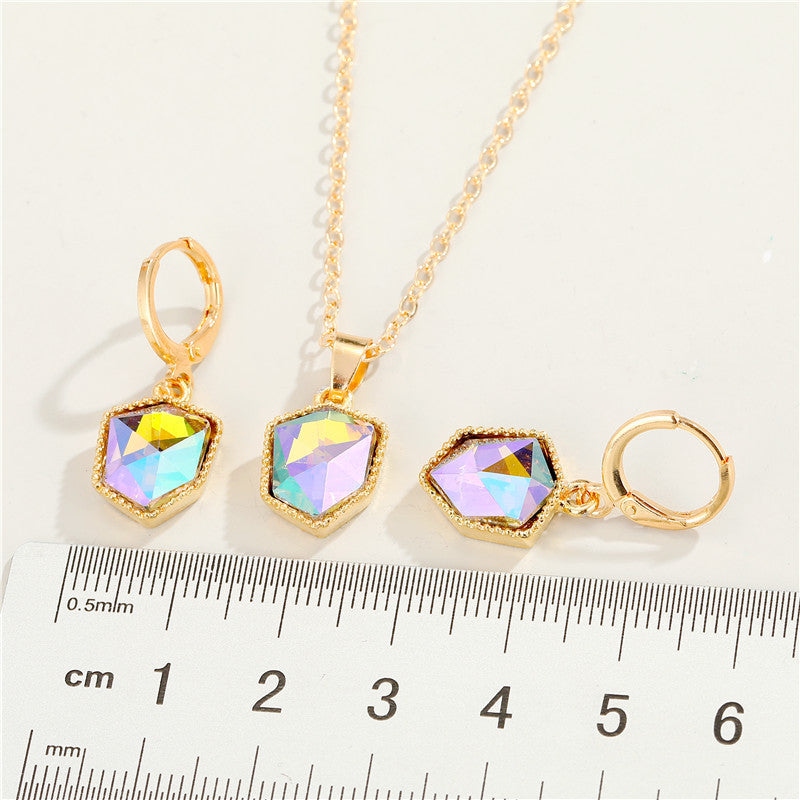 New Colorful Crystal Pendant Hao Stone Necklace Earring Set Fashion Resin Necklace Earrings