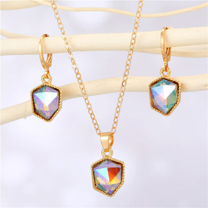 New Colorful Crystal Pendant Hao Stone Necklace Earring Set Fashion Resin Necklace Earrings