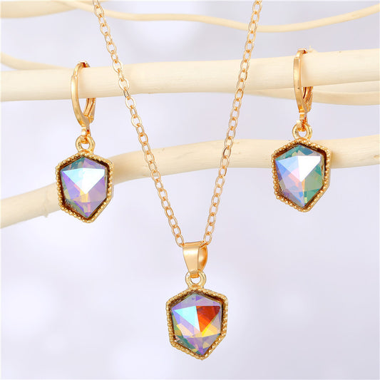 New Colorful Crystal Pendant Hao Stone Necklace Earring Set Fashion Resin Necklace Earrings