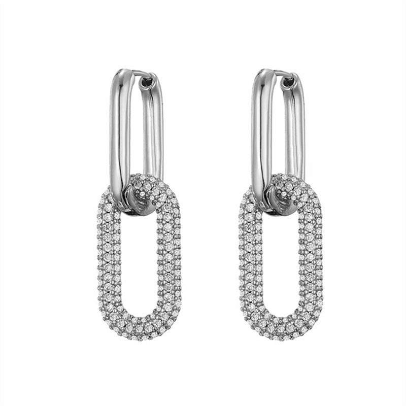 S925 Silver High-grade Diamond Oval Fashionable Earrings For Women