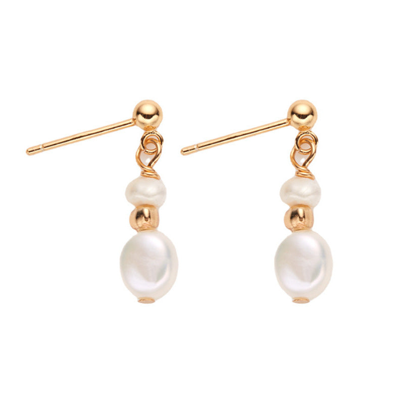 Korean-style Chic Baroque Natural Freshwater Pearl Stud Earrings
