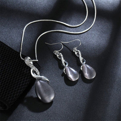 طقم مجوهرات أوبال عصري للنساء قلادة على شكل قطرة ماء مرصعة بالزركونيا المكعبة وأقراط هدايا لحفلات الزفاف والزفاف 