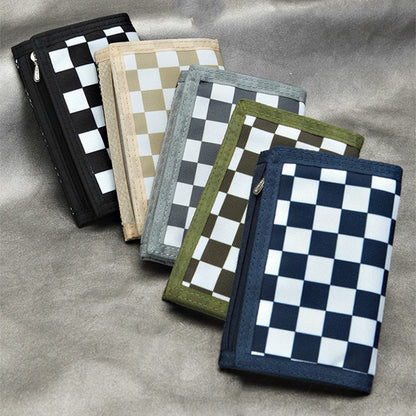 Men's Sports Tri-Fold Zip Check Canvas Wallet