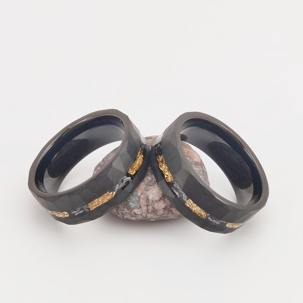 Tungsten Gold Ring Flat Batch Flower Groove Inlaid With Gold Foil Debris