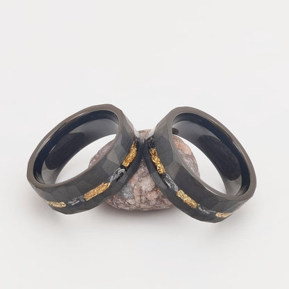 Tungsten Gold Ring Flat Batch Flower Groove Inlaid With Gold Foil Debris