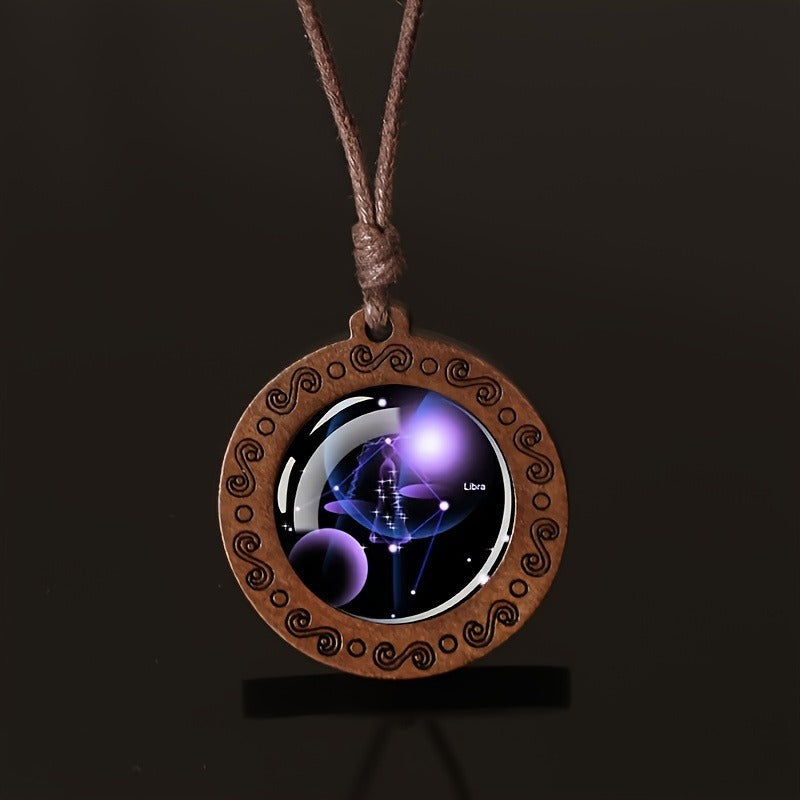 Zodiac Glass Pendant Vintage Necklace