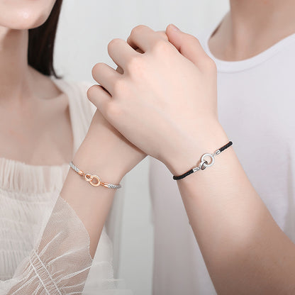 The New Double Ring Couple Bracelet Sterling Silver Korean Niche Interlocking Braided Bracelet