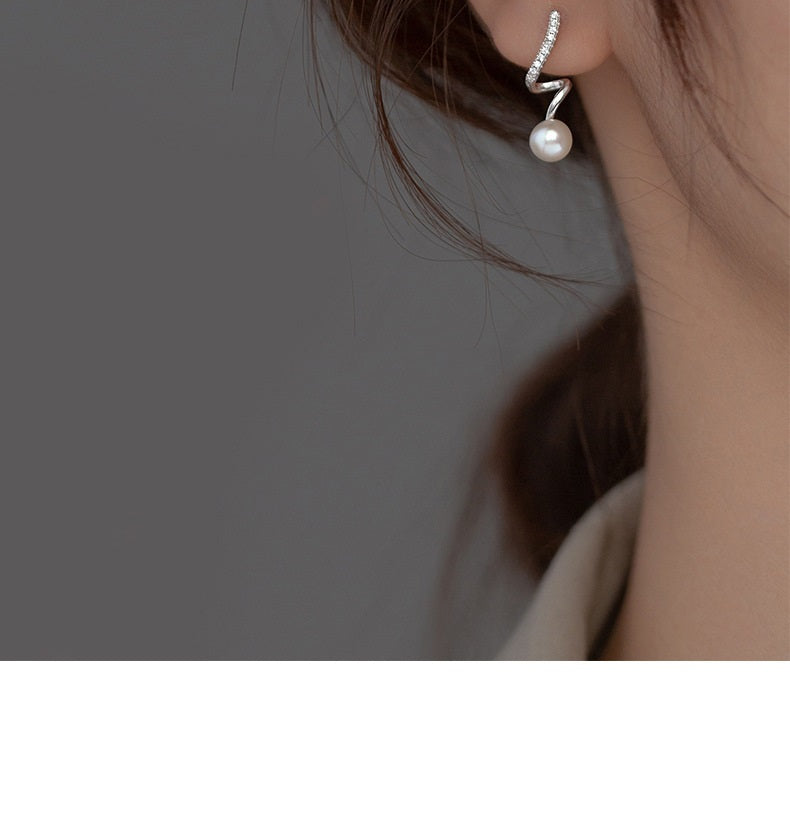 TrustDavis Real 925 Sterling Silver Sweet Distorted Synthesis Pearl CZ Stud Earrings