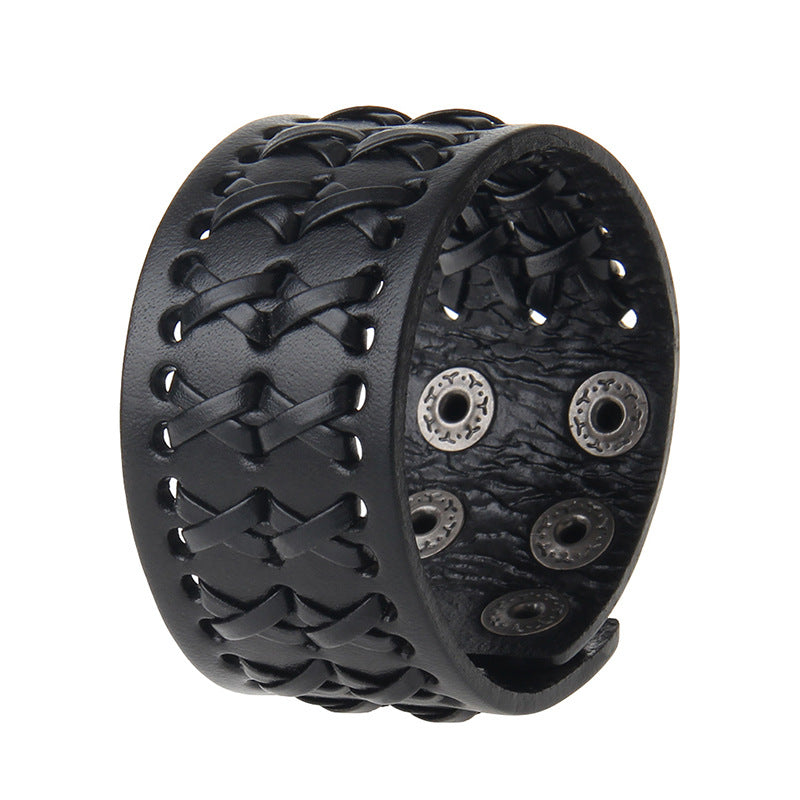 Retro Wide Leather Hand-strung Bracelet For Men And Women