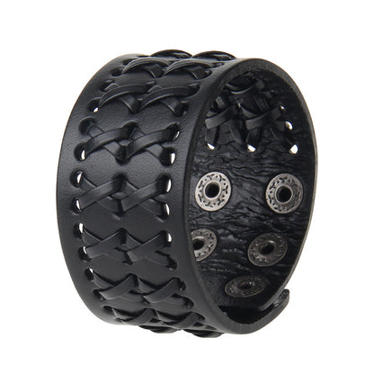 Retro Wide Leather Hand-strung Bracelet For Men And Women