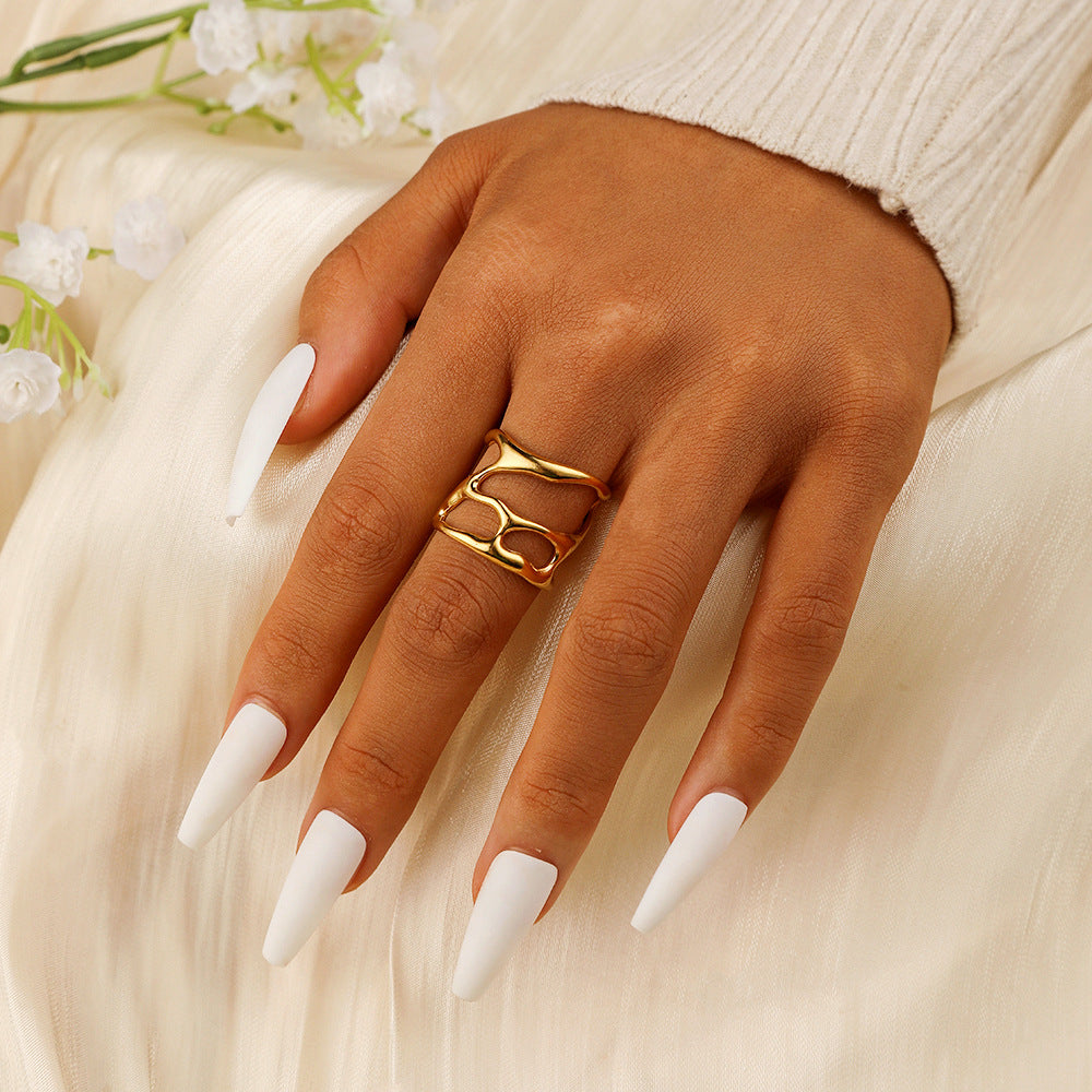 Fashion Retro Characteristic All-match Golden Open-end Hollow Ring