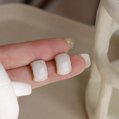 Pearl Off-white Dripping Oil Geometric Ear Studs Fashion French Retro