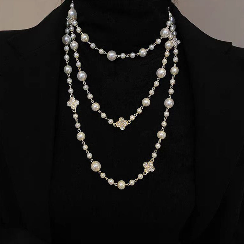 Retro Multi-layer Pearls Necklace Fashion Long Sweater Chain Versatile Accessories For Women