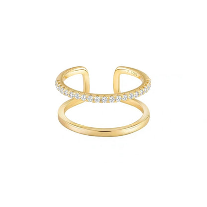Double Ring Open-Ended Zircon Ring With Adjustable Gold Ring