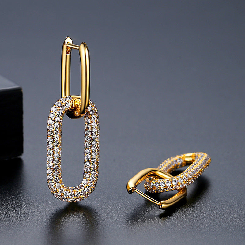 Full Diamond Oval Copper Ear Studs Earrings