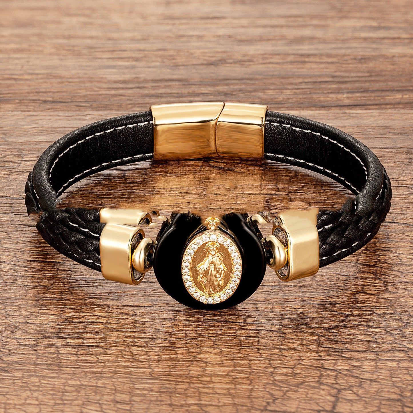 European And American Fashion Outer Stone Leather Cord Braided Bracelet