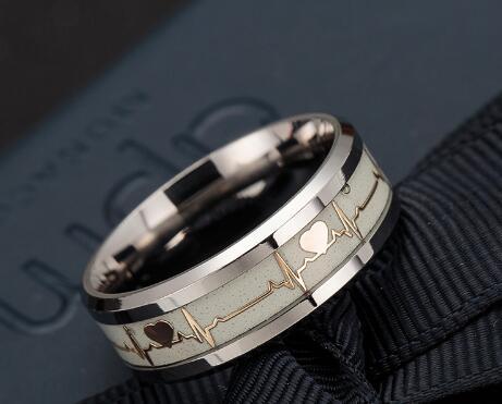EKG Paar Carbon Fiber Ring Leuchtender Schmuck