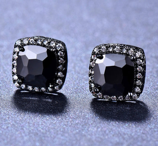 Square Black Zircon Stud Earrings