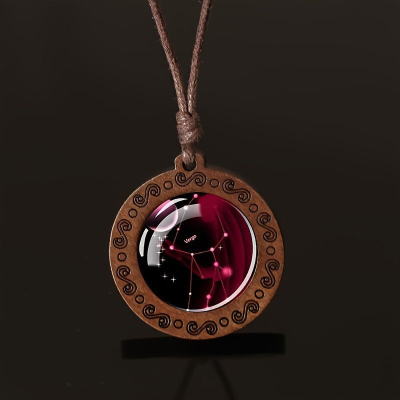 Zodiac Glass Pendant Vintage Necklace