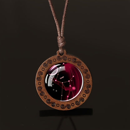 Zodiac Glass Pendant Vintage Necklace