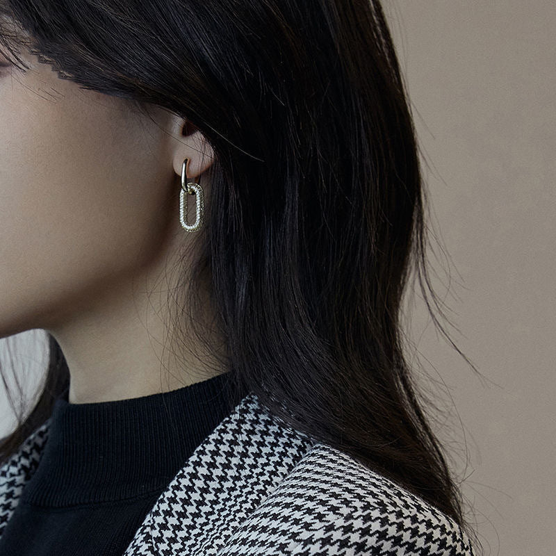 Full Diamond Oval Copper Ear Studs Earrings