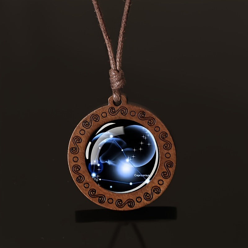 Zodiac Glass Pendant Vintage Necklace