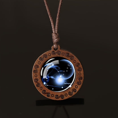 Zodiac Glass Pendant Vintage Necklace