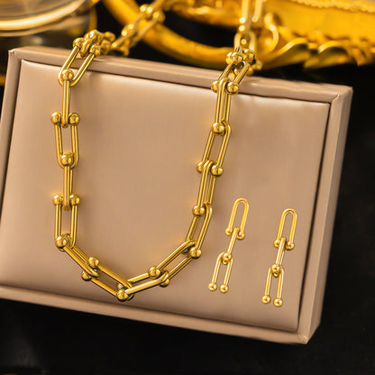 طقم مجوهرات نسائي من الستانلس ستيل مع أقراط