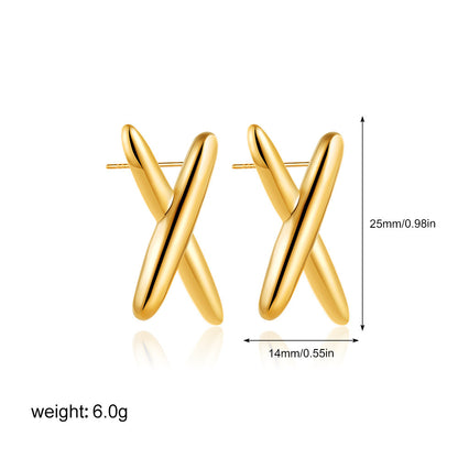 Simple Glossy Stainless Steel 18K Gold Cross Earrings